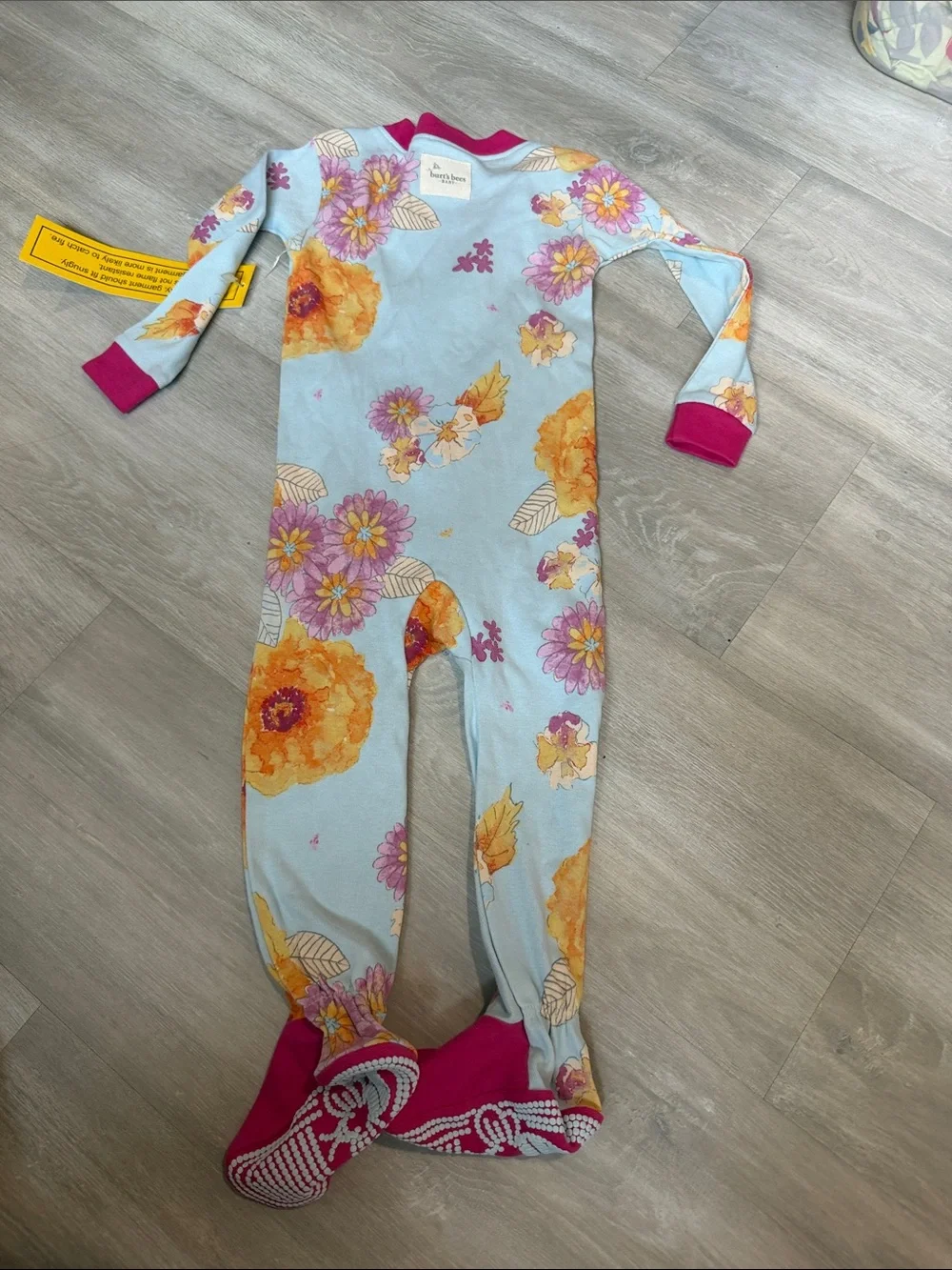 NWT Burt's Bees Floral Footed One-Piece Pajamas - Light Blue, Pink & Orange